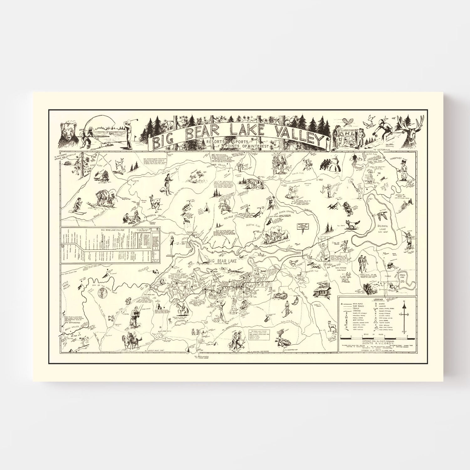 Vintage Big Bear Lake Valley Map 1946