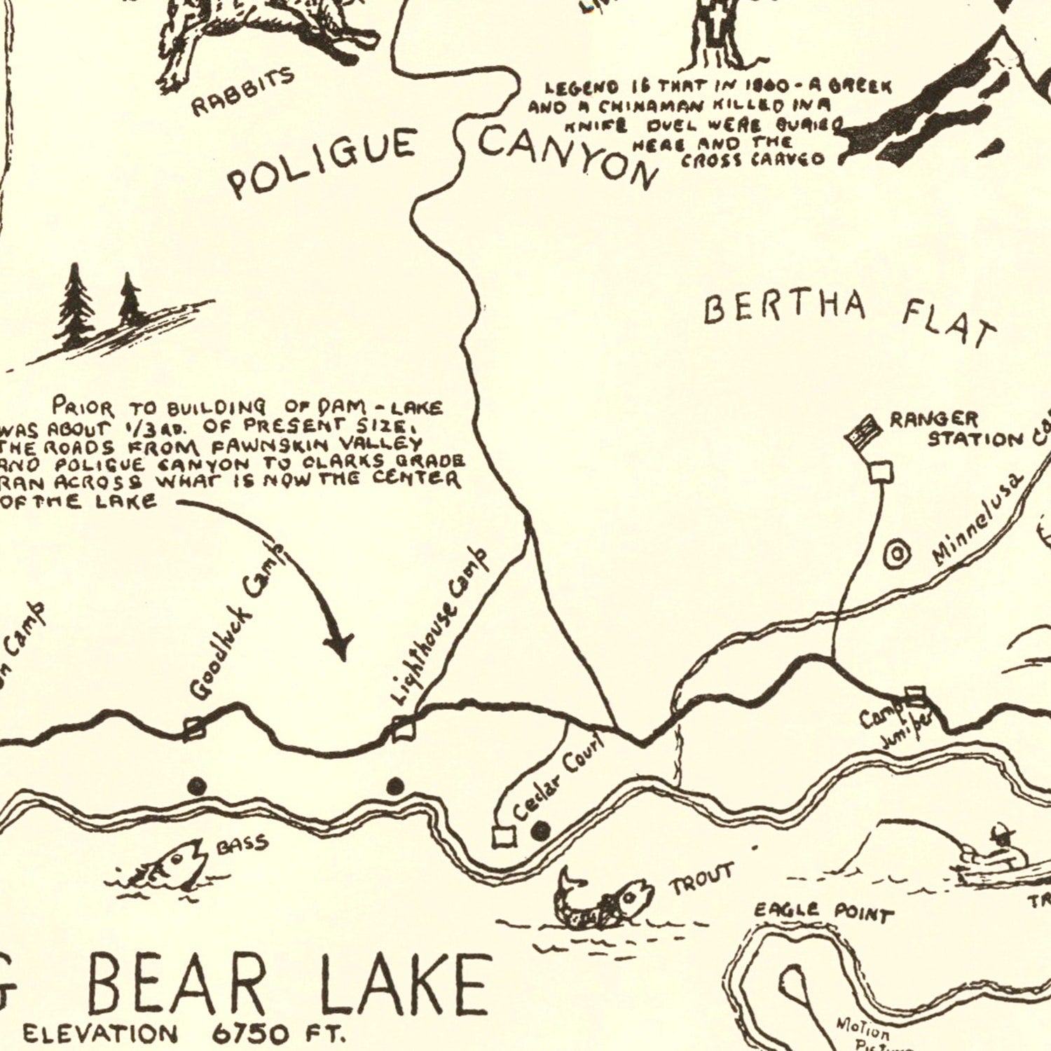 Vintage Big Bear Lake Valley Map 1946