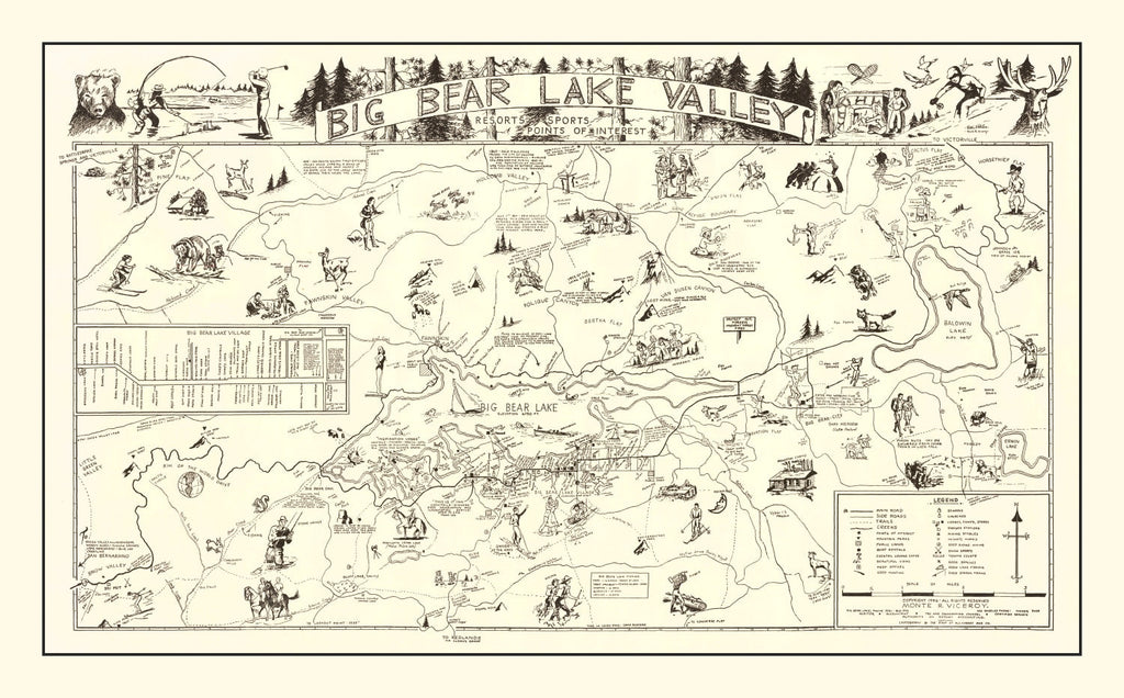 Vintage Big Bear Lake Valley Map 1946