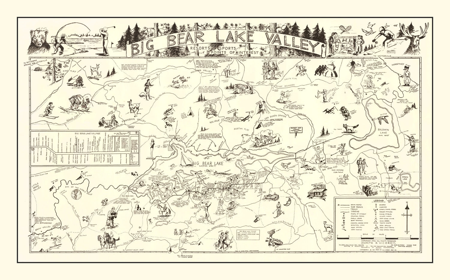 Vintage Big Bear Lake Valley Map 1946