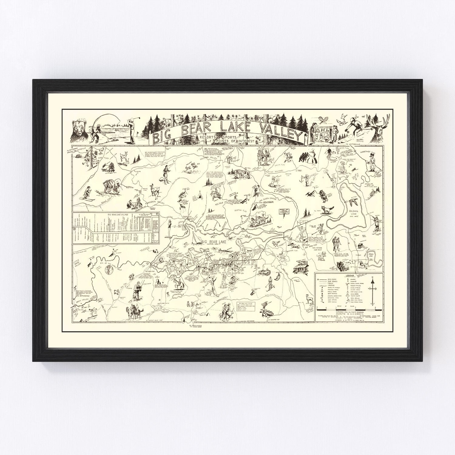Vintage Big Bear Lake Valley Map 1946