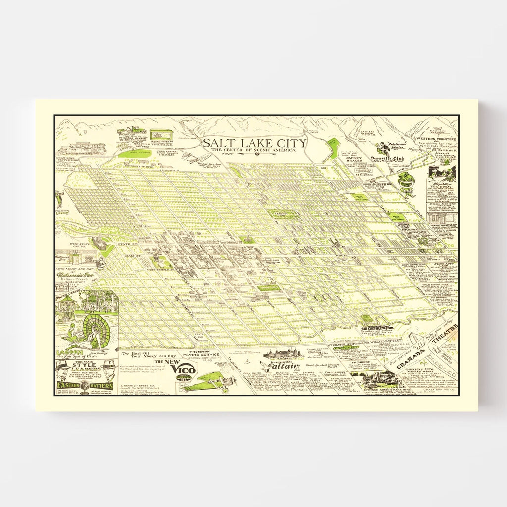Vintage Map of Salt Lake City, Utah 1926