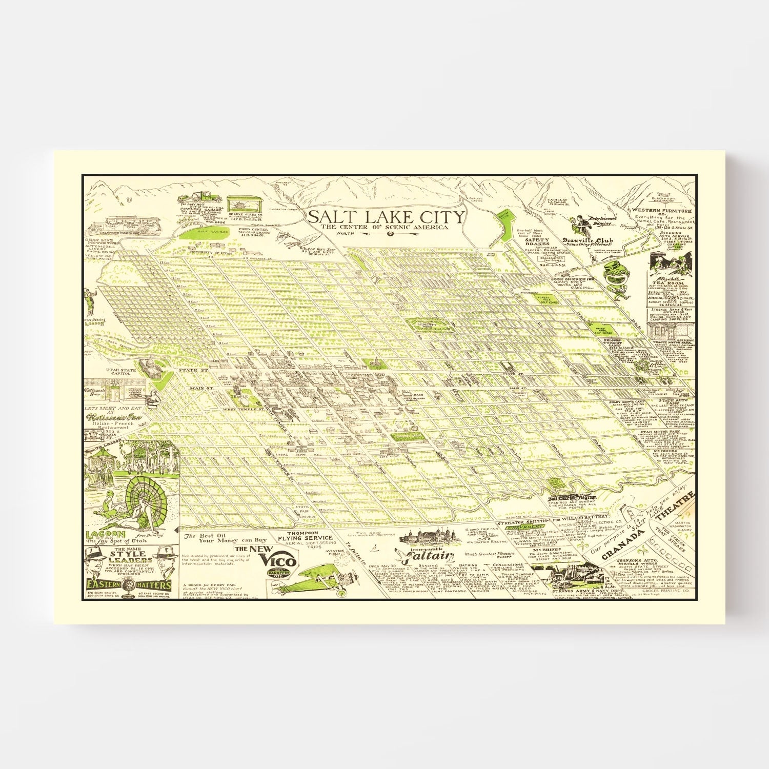 Vintage Map of Salt Lake City, Utah 1926