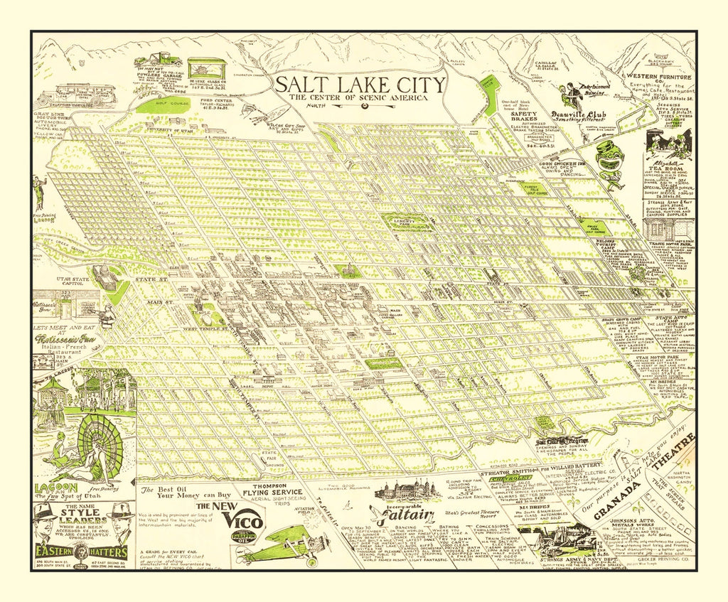 Vintage Map of Salt Lake City, Utah 1926