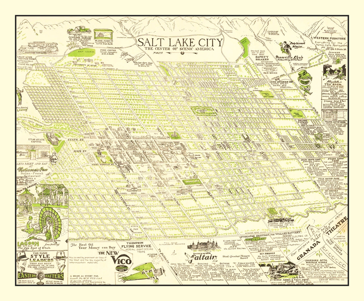 Vintage Map of Salt Lake City, Utah 1926