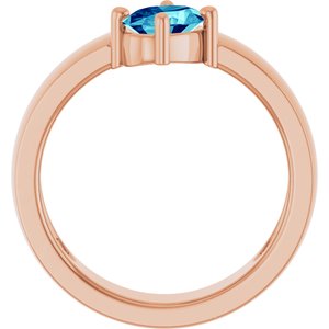 14K Rose Gold Natural Blue Zircon Asymmetric Solitaire Ring