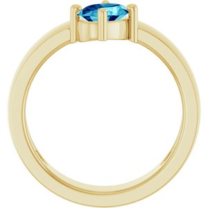 14K Yellow Gold Natural Blue Zircon Asymmetric Solitaire Ring