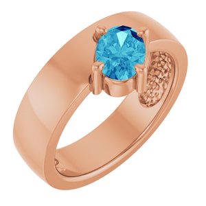 14K Rose Gold Natural Blue Zircon Asymmetric Solitaire Ring