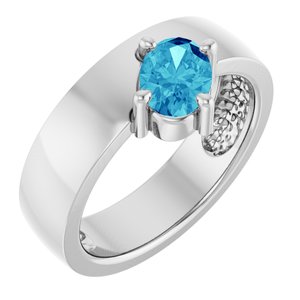 Platinum Natural Blue Zircon Asymmetric Solitaire Ring