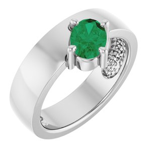14K White Gold Lab-Grown Emerald Asymmetric Solitaire Ring