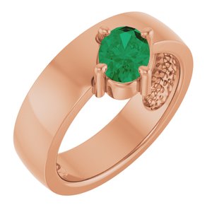 14K Rose Gold Lab-Grown Emerald Asymmetric Solitaire Ring