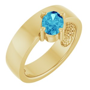 14K Yellow Gold Natural Blue Zircon Asymmetric Solitaire Ring
