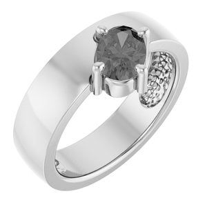 14K White Gold Natural Gray Spinel Asymmetric Solitaire Ring