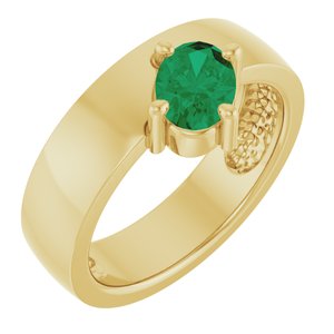 14K Yellow Gold Lab-Grown Emerald Asymmetric Solitaire Ring