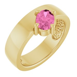14K Yellow Gold Lab-Grown Pink Sapphire Asymmetric Solitaire Ring