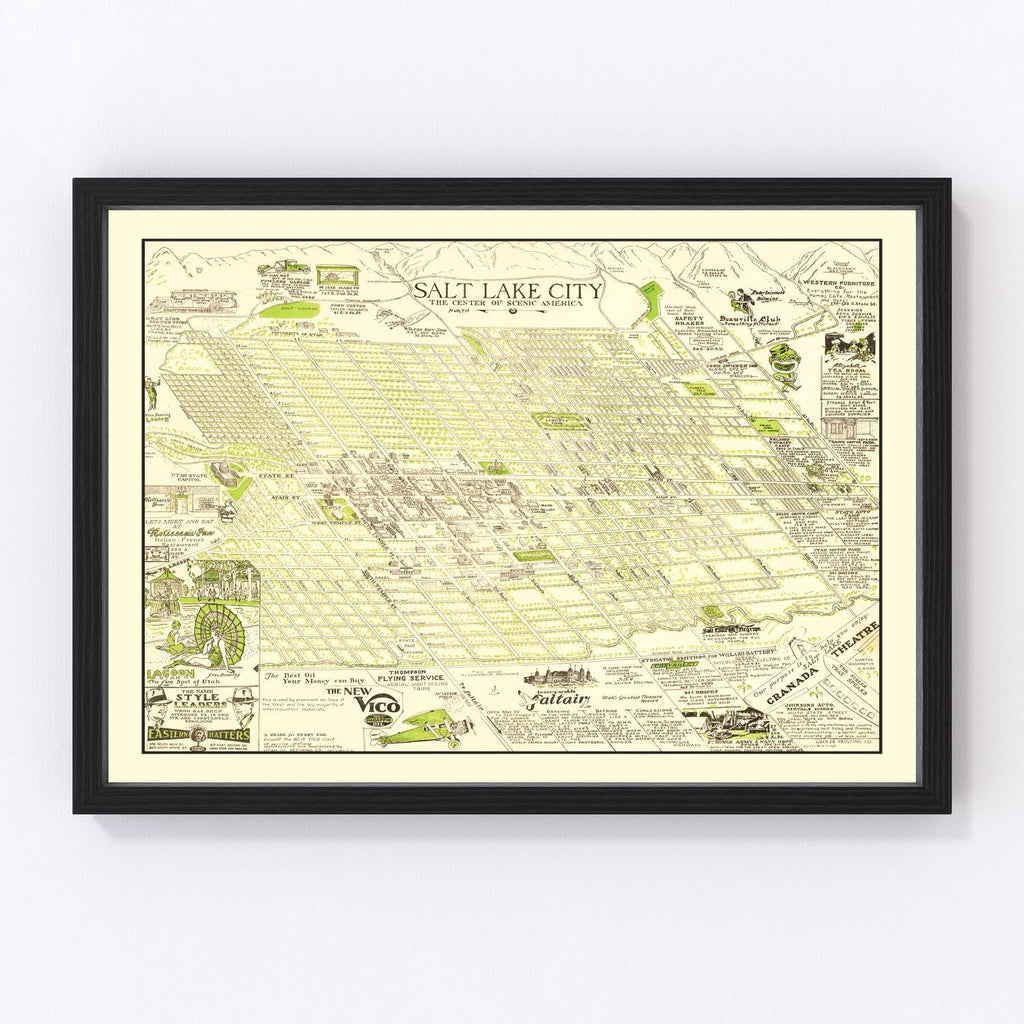 Vintage Map of Salt Lake City, Utah 1926