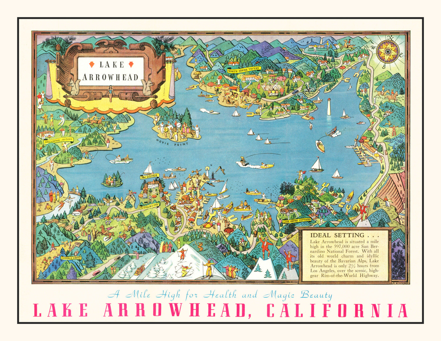 Vintage Lake Arrowhead Map 1938