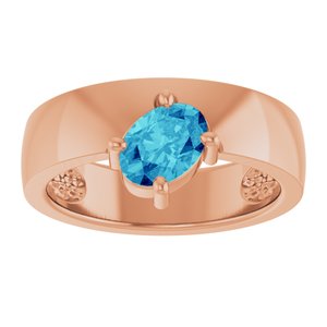14K Rose Gold Natural Blue Zircon Asymmetric Solitaire Ring