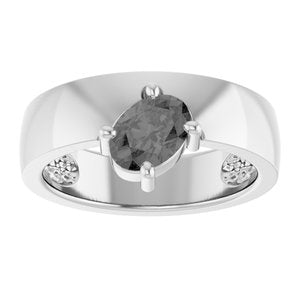 Sterling Silver Natural Gray Spinel Asymmetric Solitaire Ring