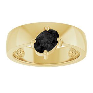 14K Yellow Gold Natural Black Onyx Asymmetric Solitaire Ring