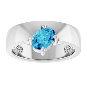 14K White Gold Natural Blue Zircon Asymmetric Solitaire Ring