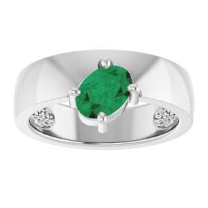14K White Gold Lab-Grown Emerald Asymmetric Solitaire Ring