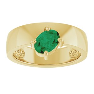 14K Yellow Gold Lab-Grown Emerald Asymmetric Solitaire Ring