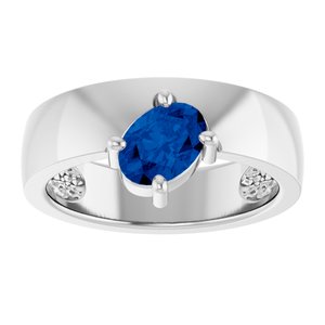 14K White Gold Lab-Grown Blue Sapphire Asymmetric Solitaire Ring