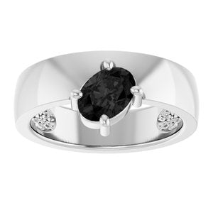 14K White Gold Natural Black Onyx Asymmetric Solitaire Ring