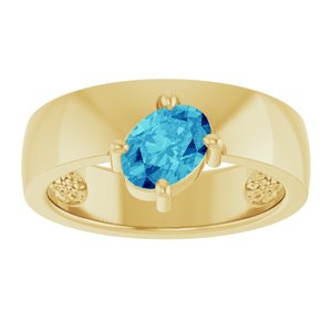 14K Yellow Gold Natural Blue Zircon Asymmetric Solitaire Ring