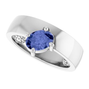 14K White Gold Natural Tanzanite Asymmetric Solitaire Ring