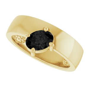 14K Yellow Gold Natural Black Onyx Asymmetric Solitaire Ring