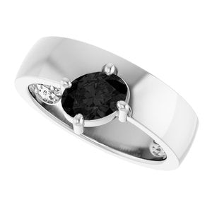 Sterling Silver Natural Black Onyx Asymmetric Solitaire Ring
