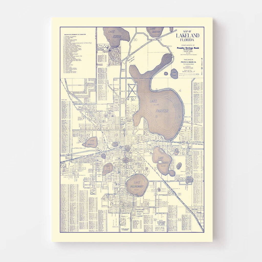 Vintage Map of Lakeland, Florida 1930