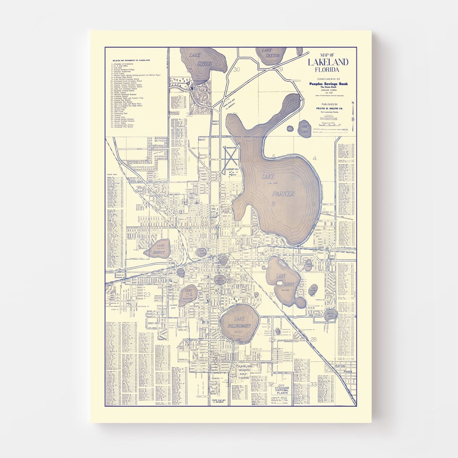 Vintage Map of Lakeland, Florida 1930