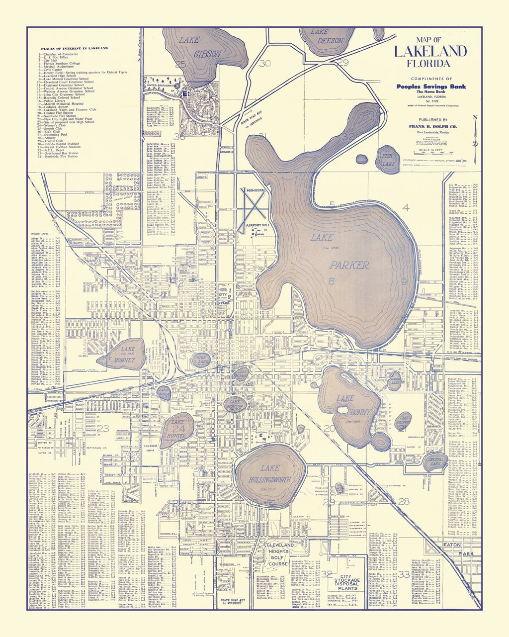 Vintage Map of Lakeland, Florida 1930