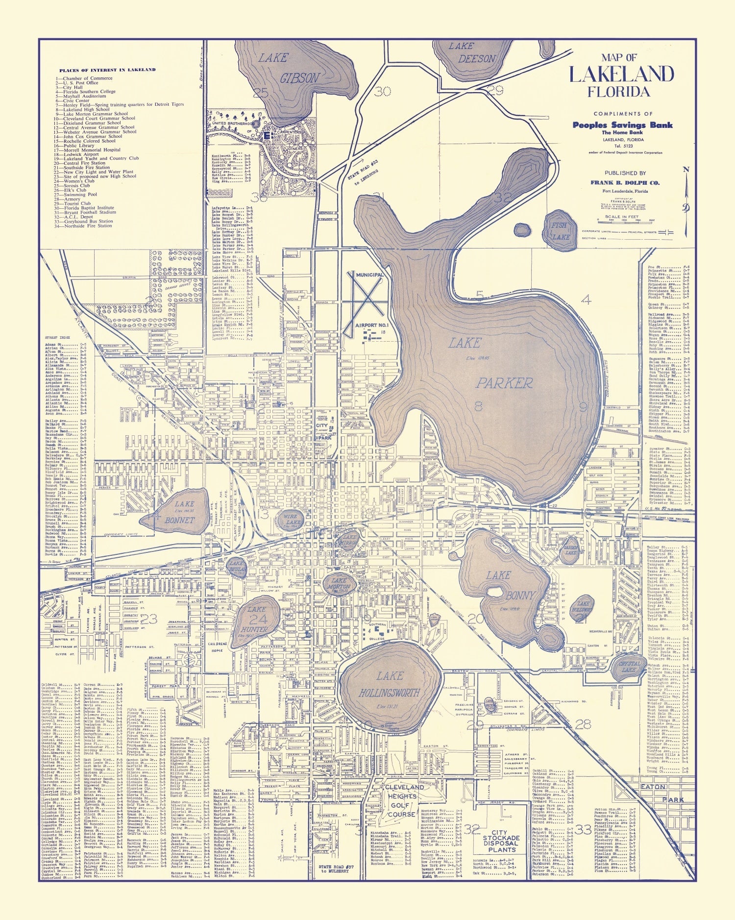 Vintage Map of Lakeland, Florida 1930