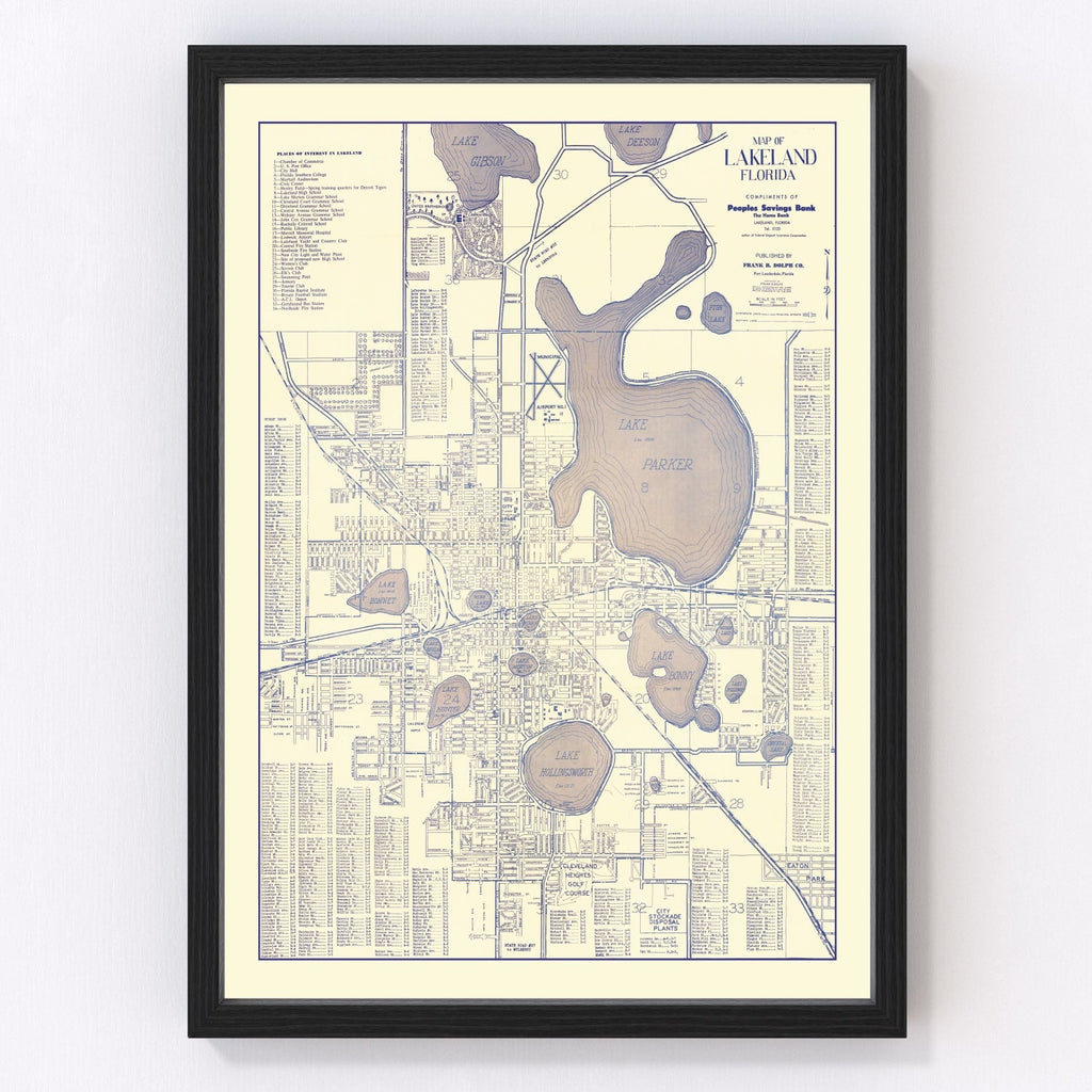 Vintage Map of Lakeland, Florida 1930