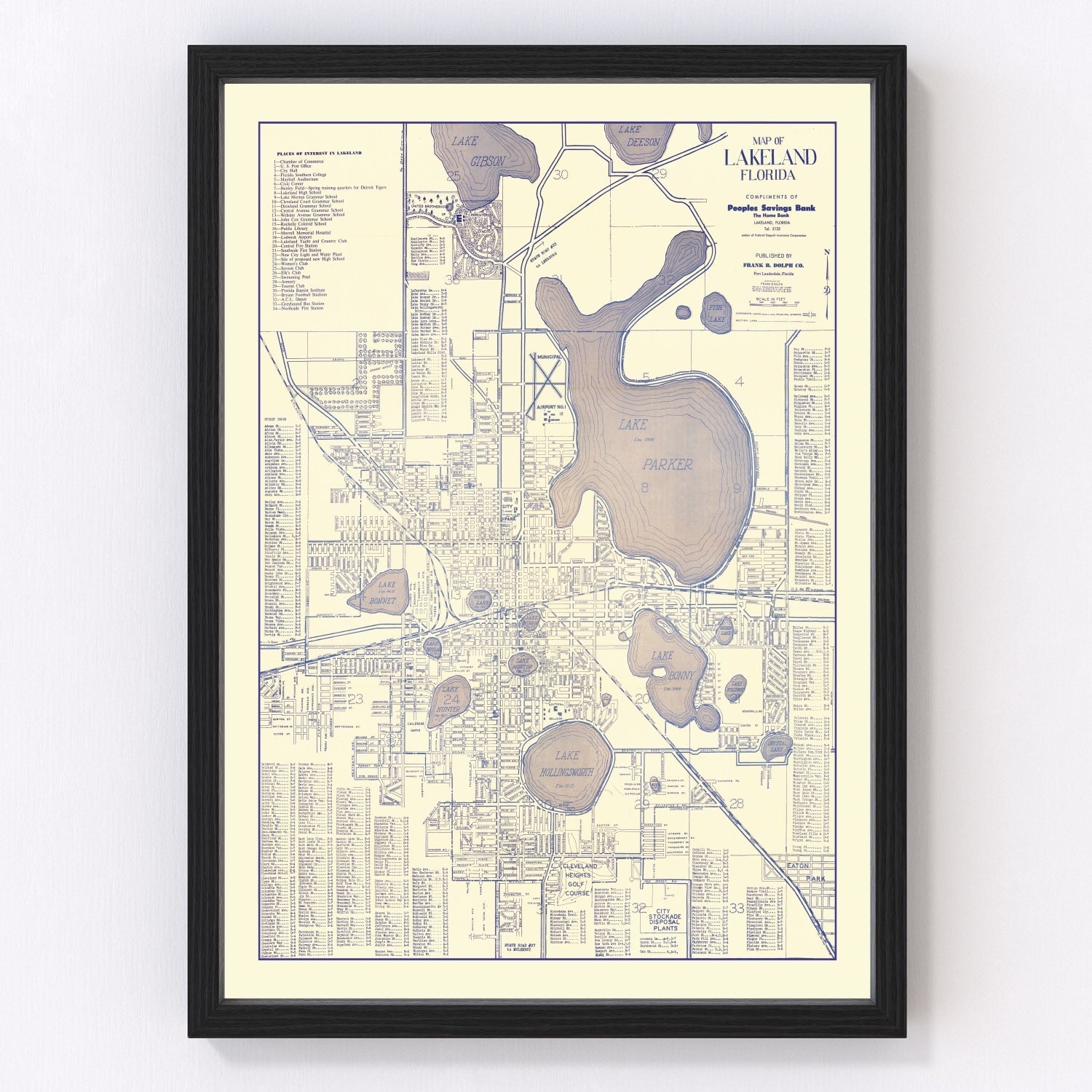 Vintage Map of Lakeland, Florida 1930