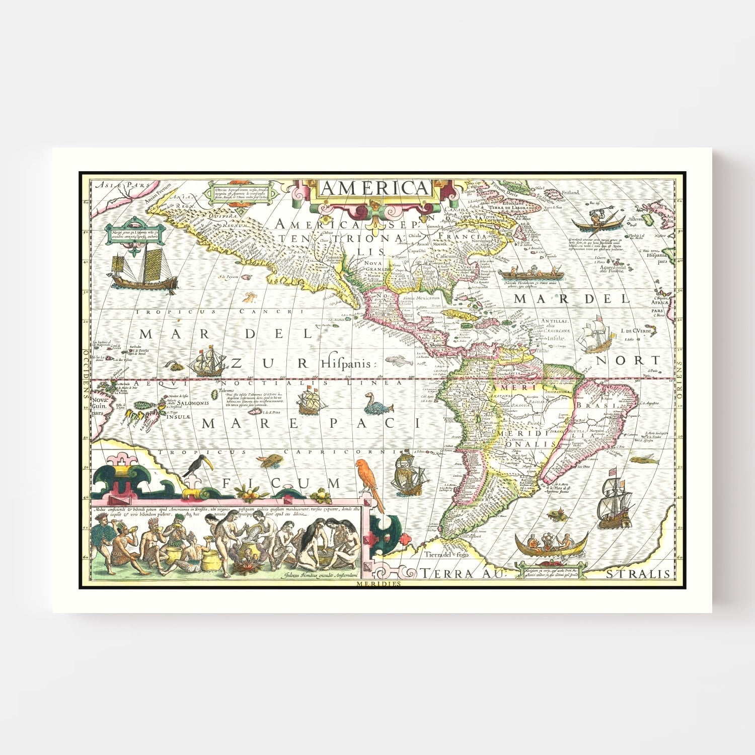 Vintage Map of America 1606