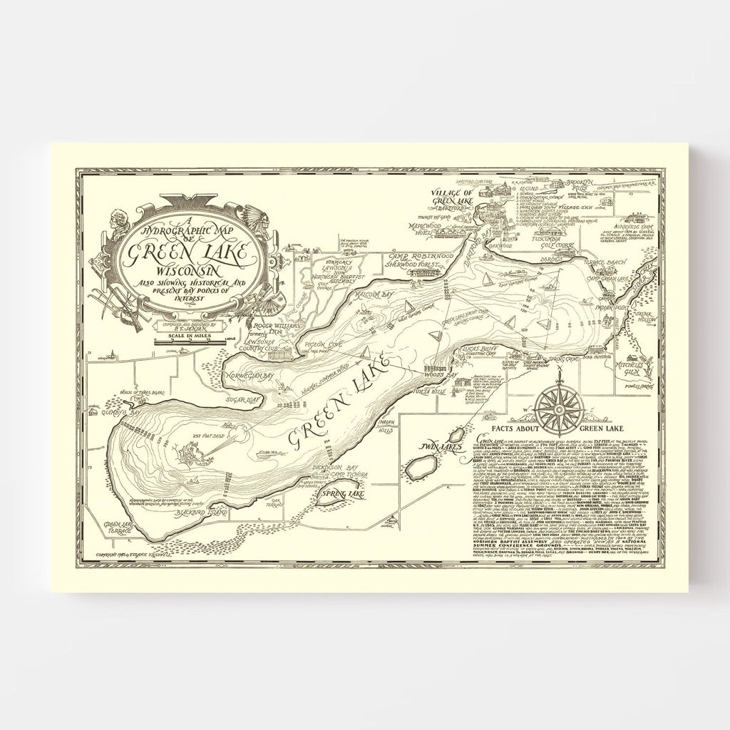 Vintage Green Lake, WI Map 1945