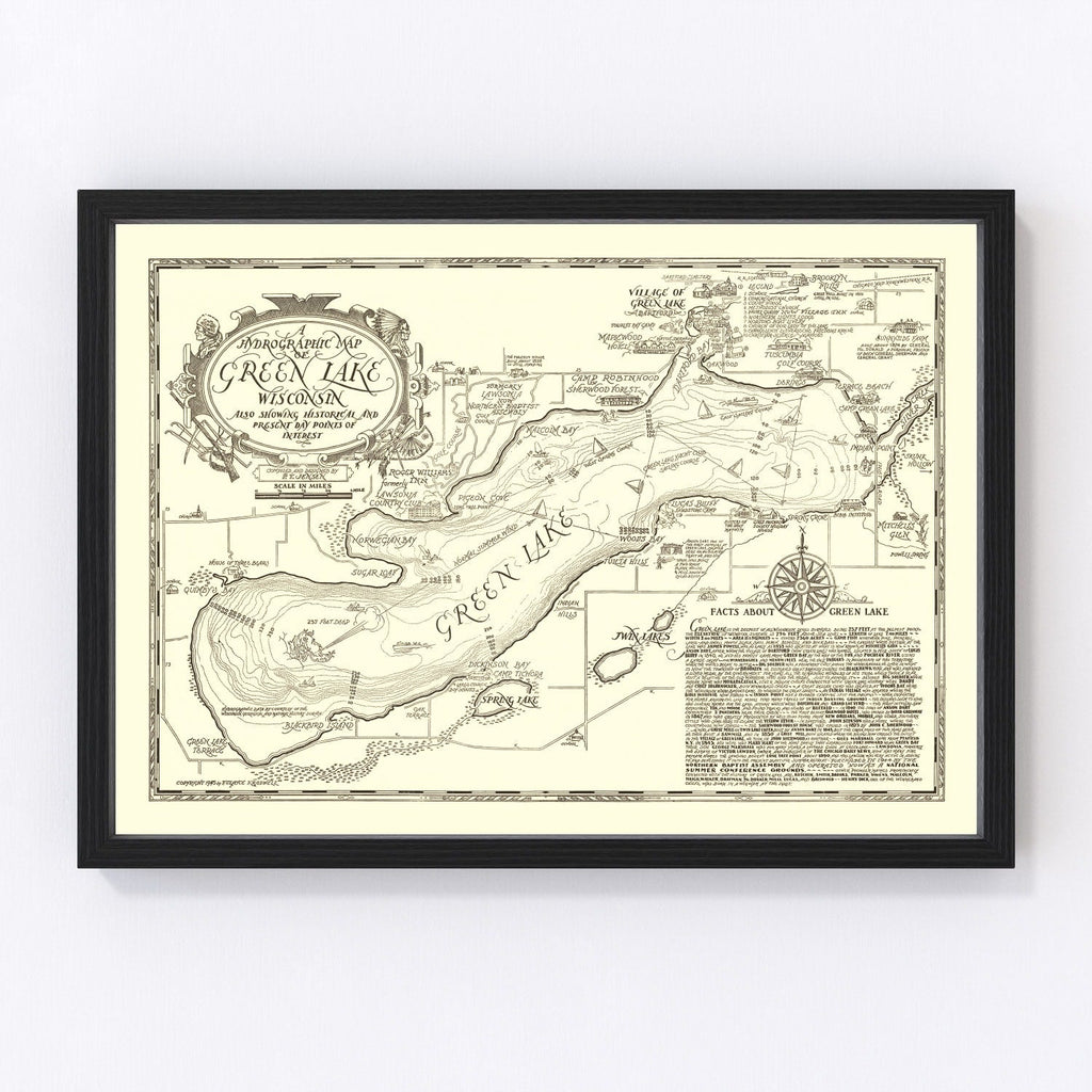 Vintage Green Lake, WI Map 1945