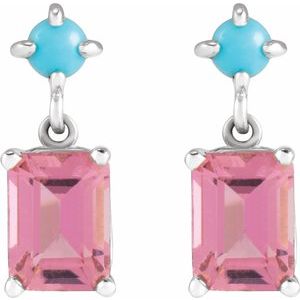 Sterling Silver Natural Pink Tourmaline & Natural Turquoise Earrings – image 2