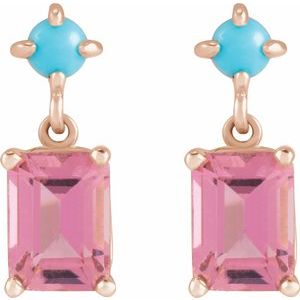 14K Rose Gold Natural Mozambique Garnet & Natural Turquoise Earrings – image 2
