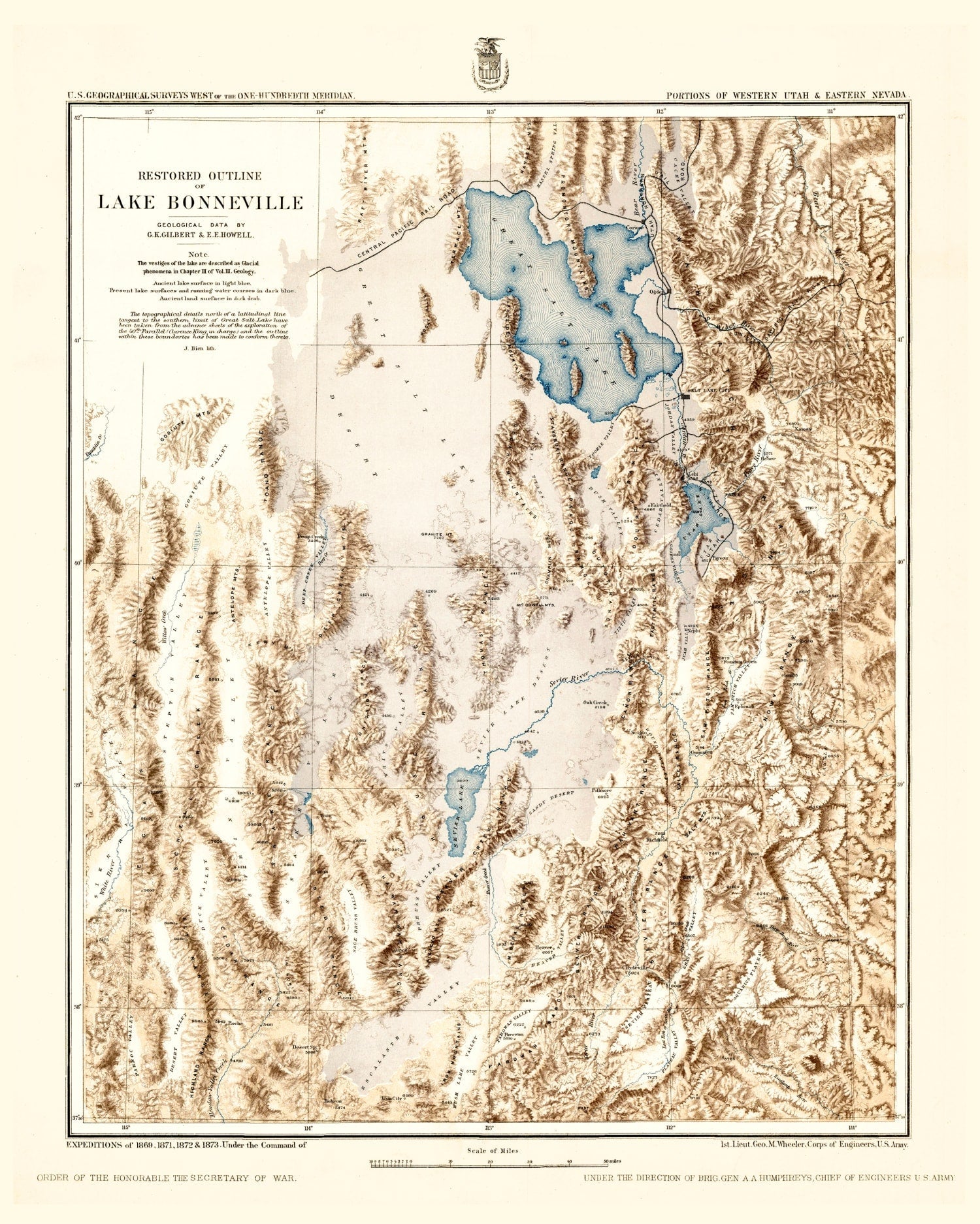 Vintage Lake Bonneville Map 1877