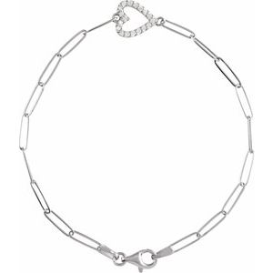 14K White Gold 1/8 CTW Natural Diamond Heart 7" Bracelet