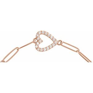 14K Rose Gold 1/8 CTW Natural Diamond Heart 7" Bracelet – image 2