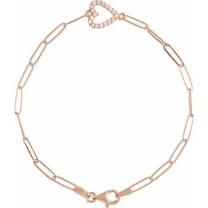 14K Rose Gold 1/8 CTW Natural Diamond Heart 7" Bracelet