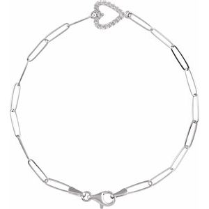 Sterling Silver Accented  Heart 7" Bracelet Mounting