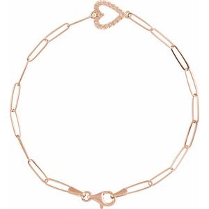 14K Rose Gold Accented  Heart 7" Bracelet Mounting